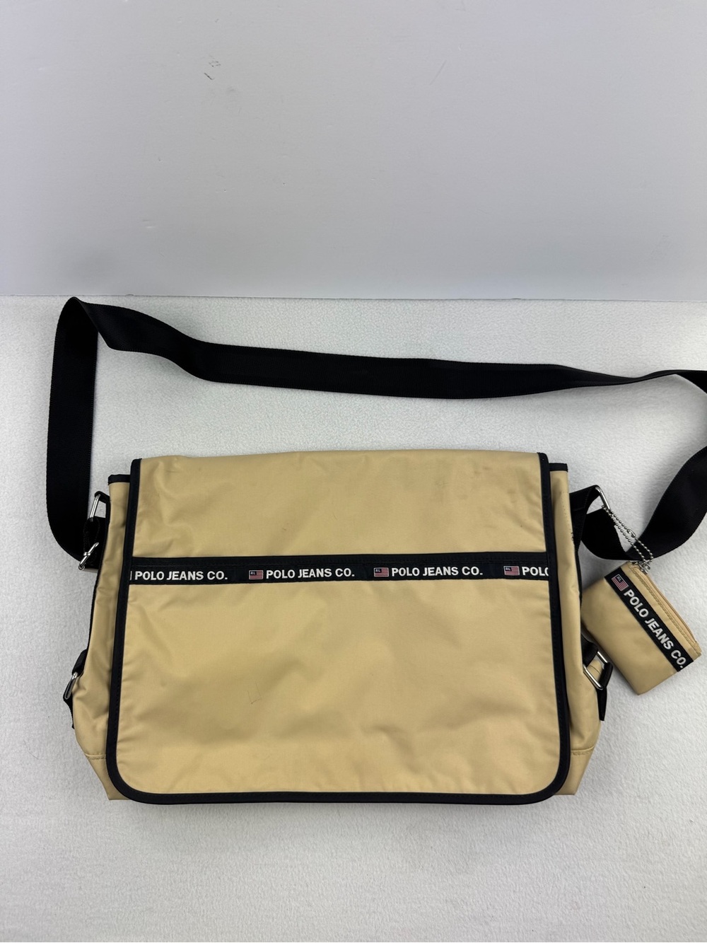 VTG Y2K Ralph Lauren Polo Jeans Co Tan Nylon Messenger Shoulder Bag Pouch